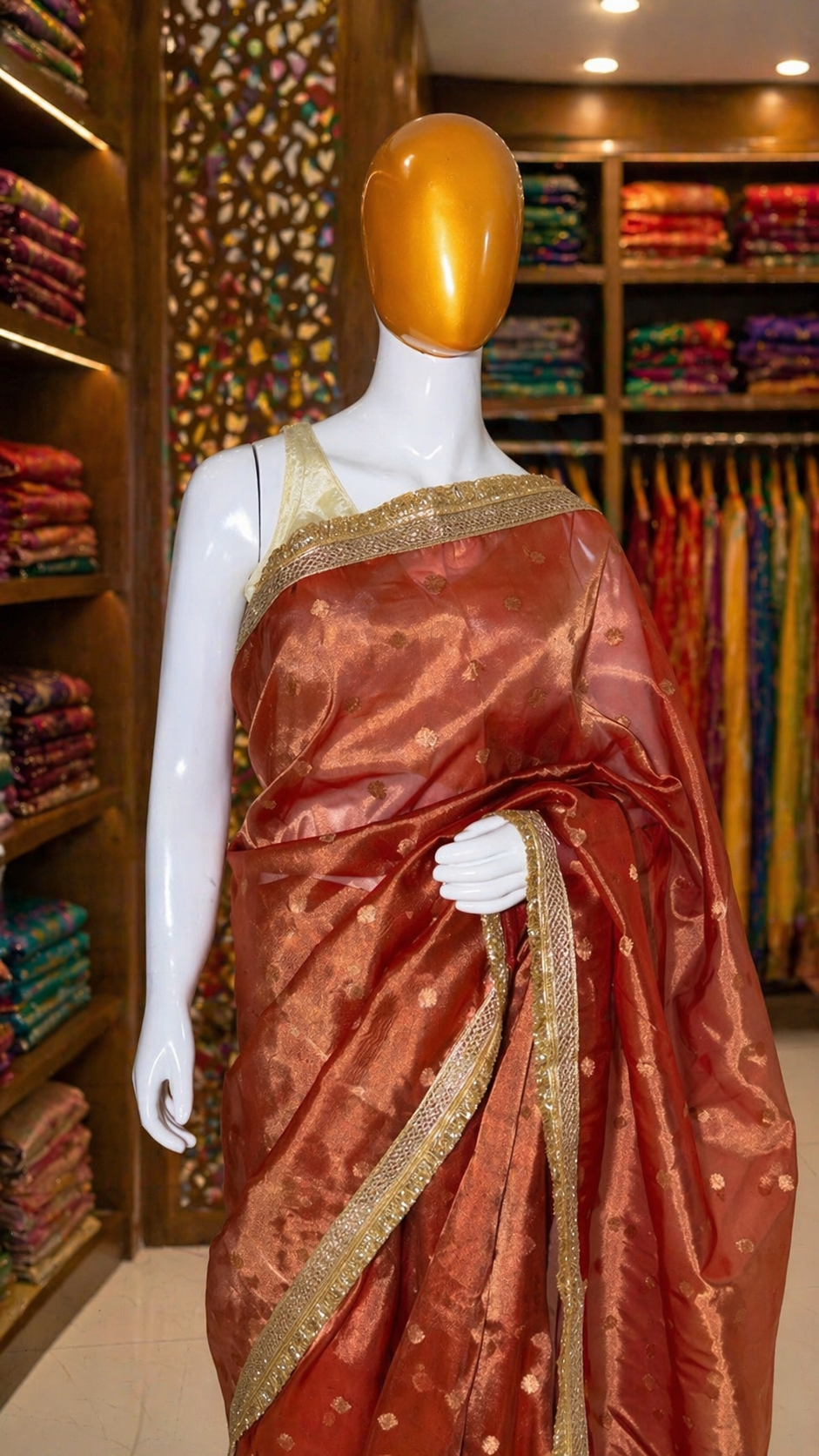 Rust Tissue Banarasi Saree