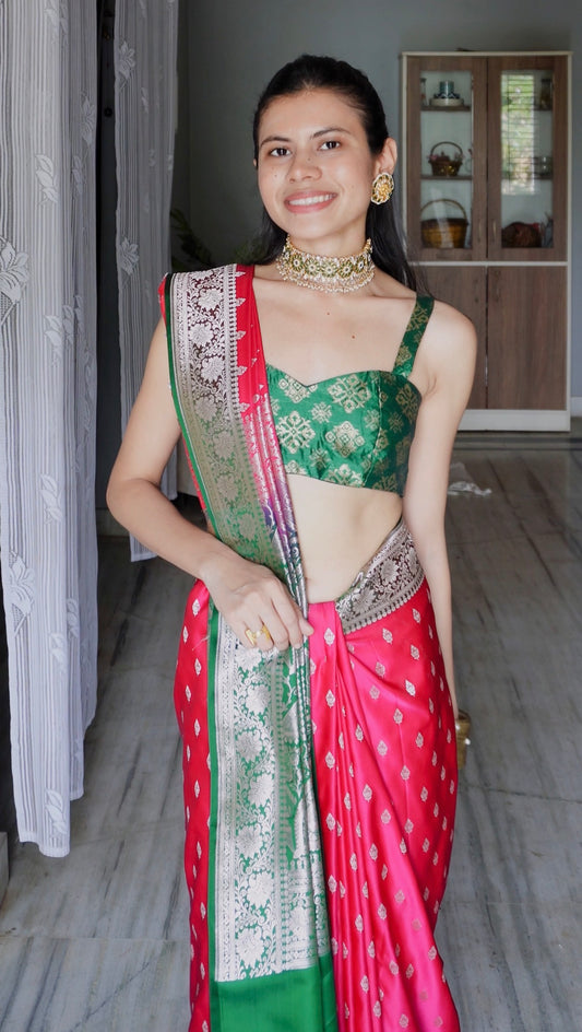 Rani Pink Mashru Banarasi Saree
