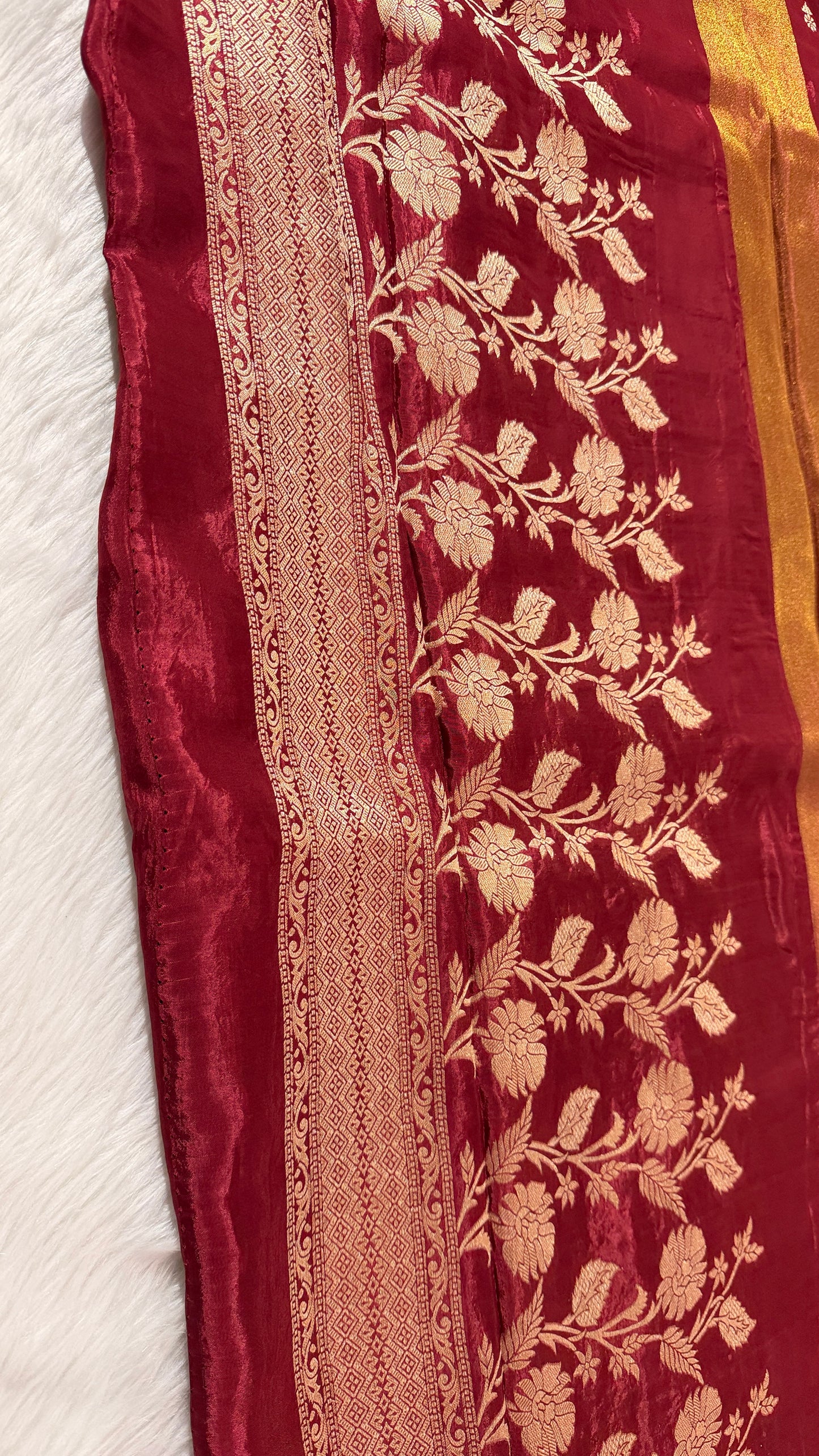 Maroon crepe Banarasi saree