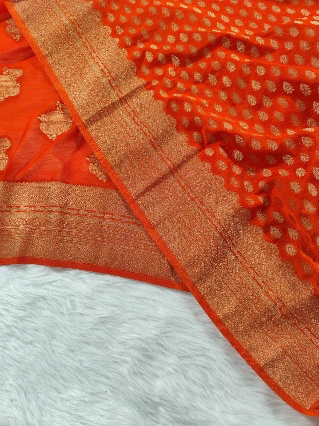 Orange Georgette Banarasi Saree