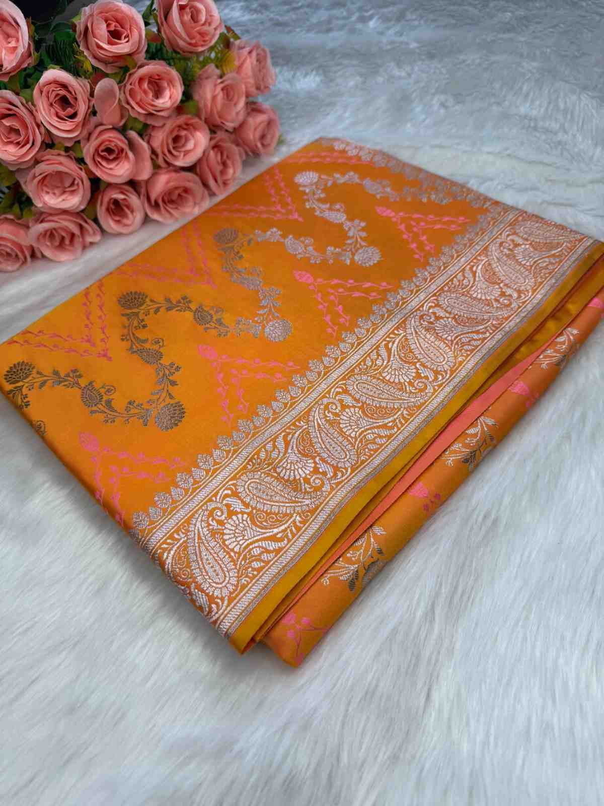 Yellow Meenakari Banarasi Mashru Silk