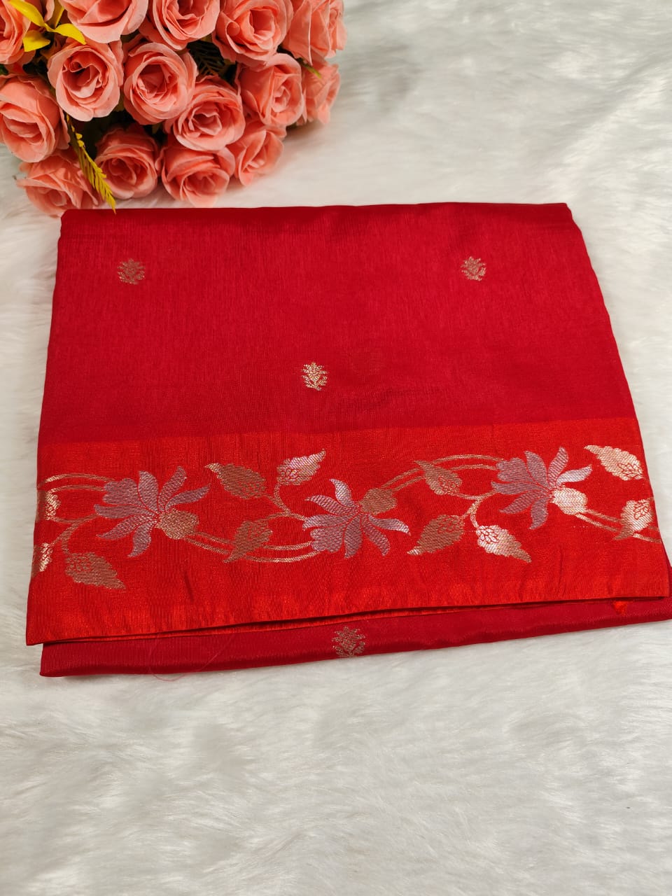 Red Buti Banarasi Raw Mango Silk