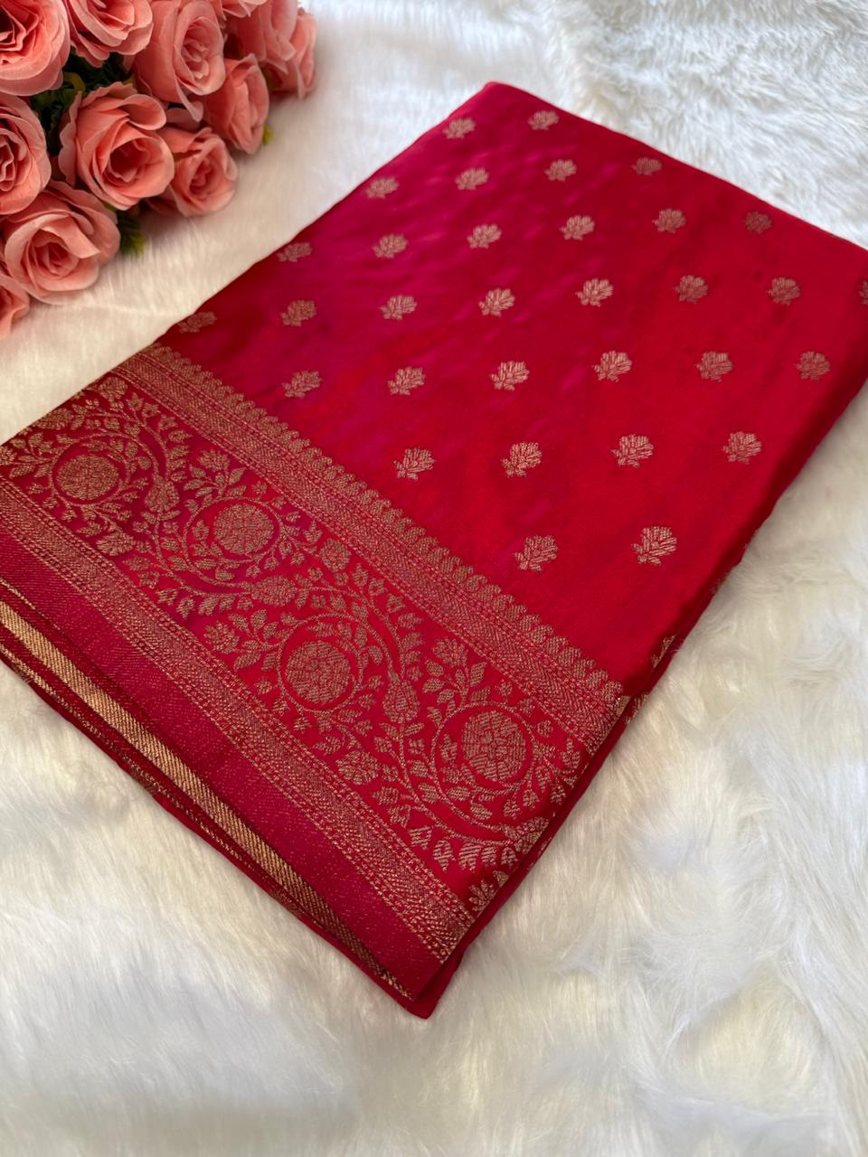 Red Buti Banarasi Satin Saree