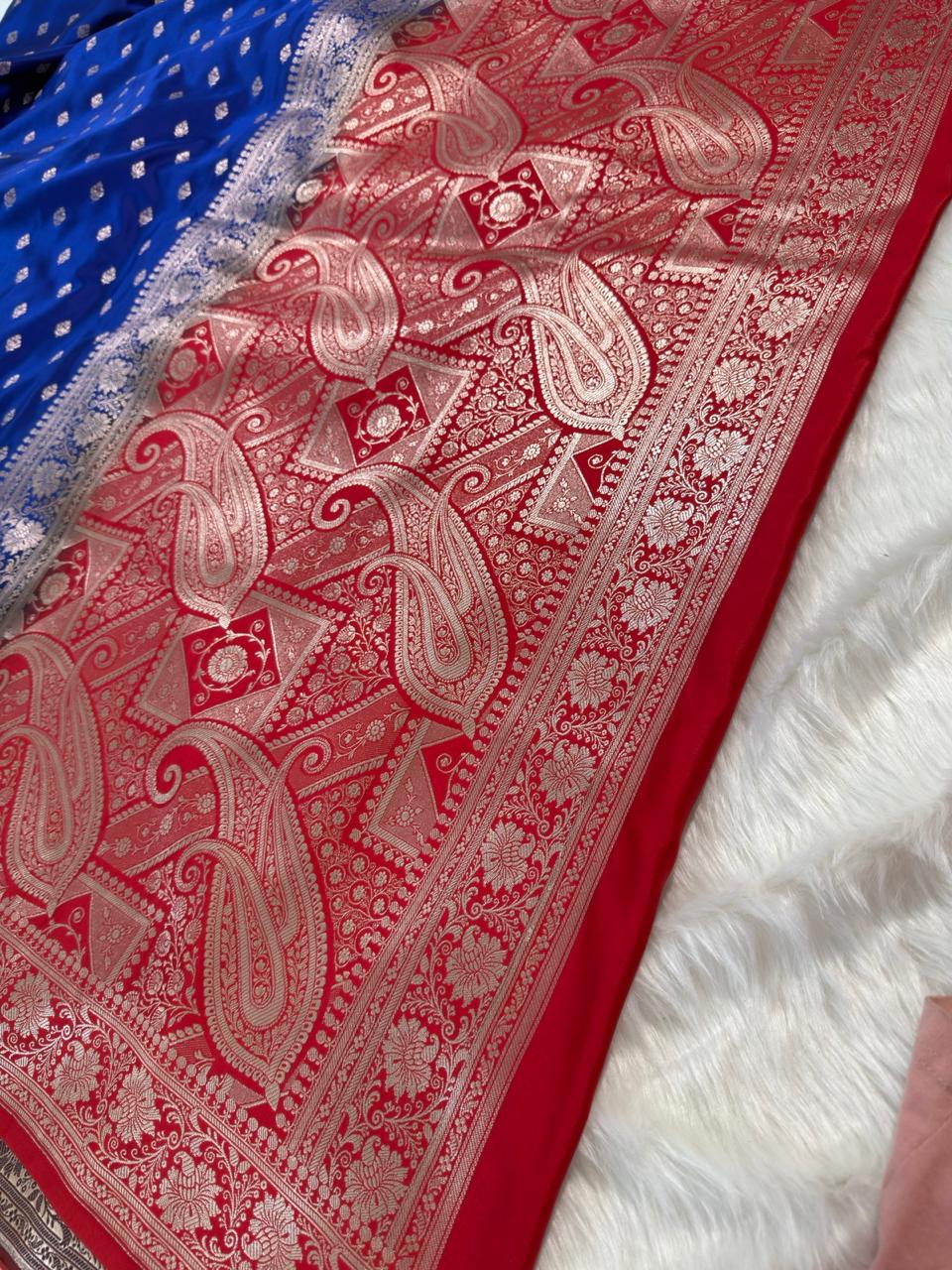 Royal Blue Buti Banarasi Mashru Silk