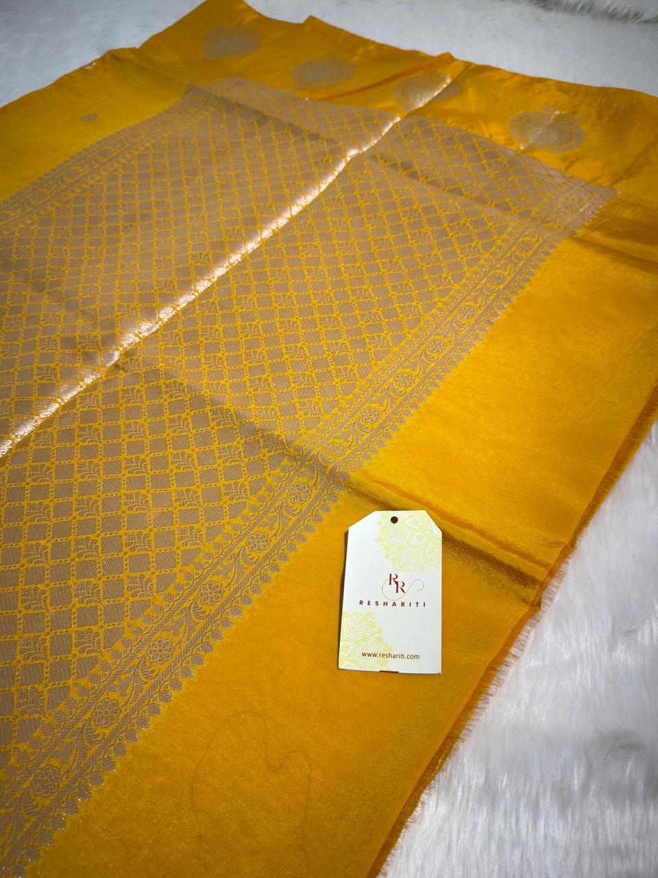Mustard Yellow Banarasi Raw Mango Saree
