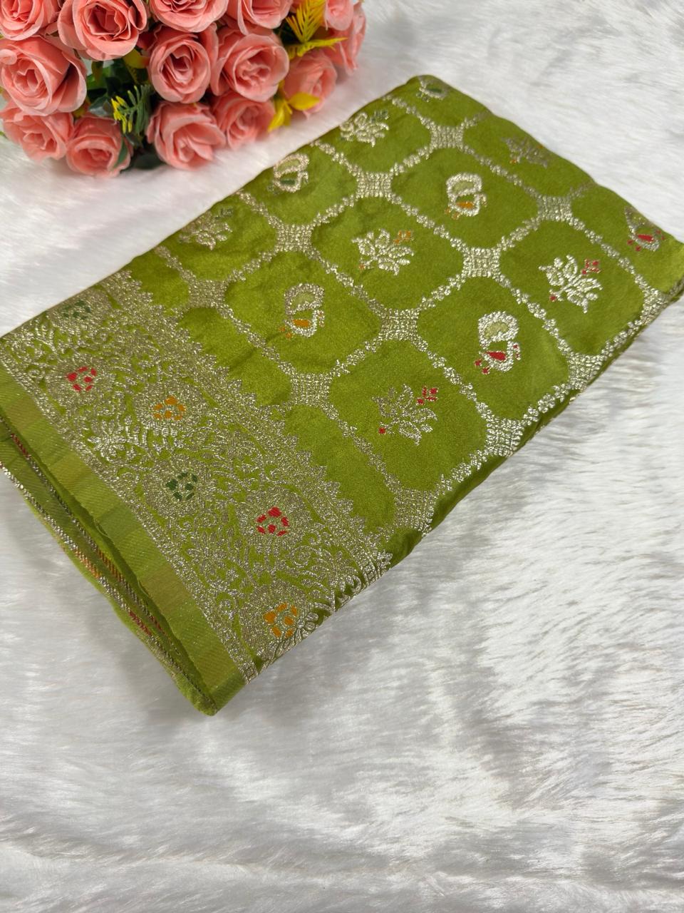 Green Sikargah Banarasi Satin Saree