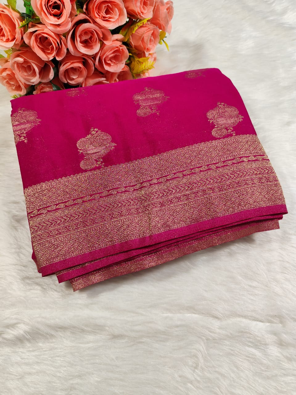 Pink Floral Banarasi Georgette Saree