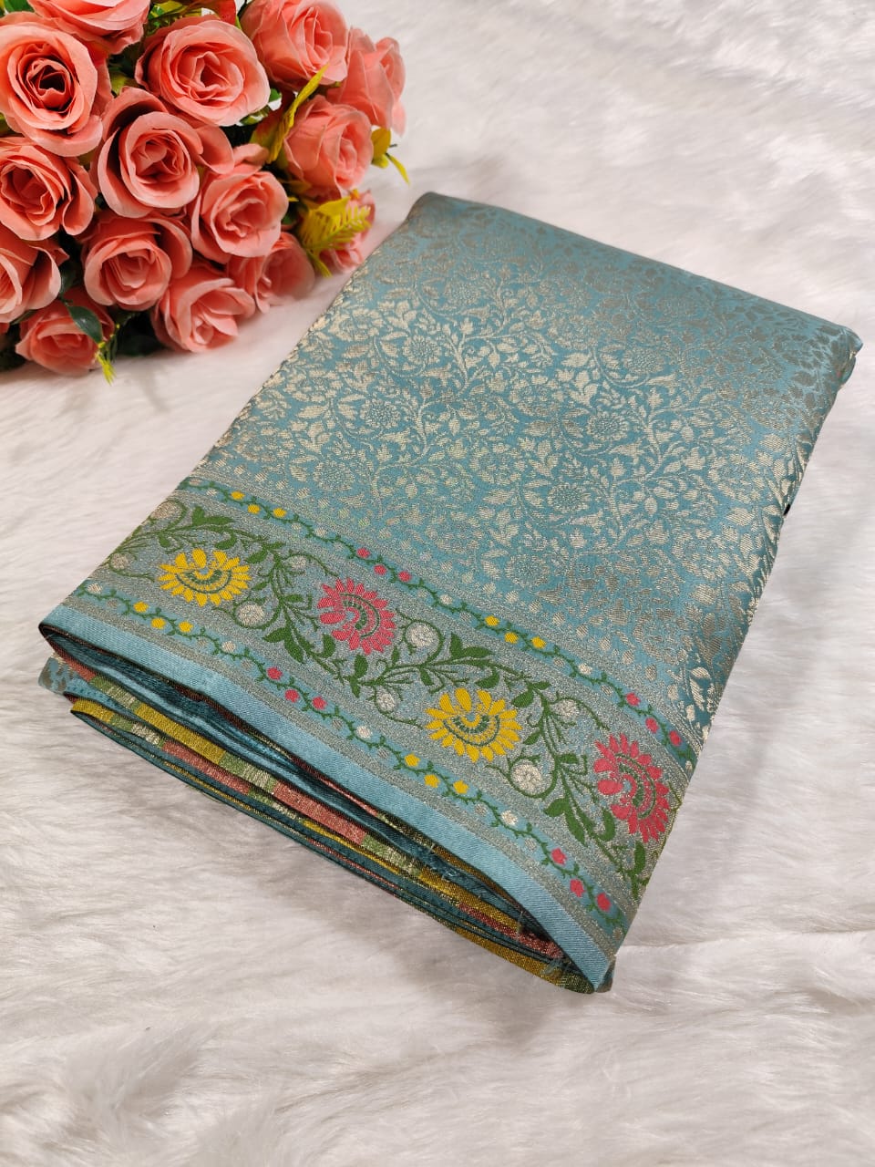 Blue Tanchui Banarasi Silk Saree