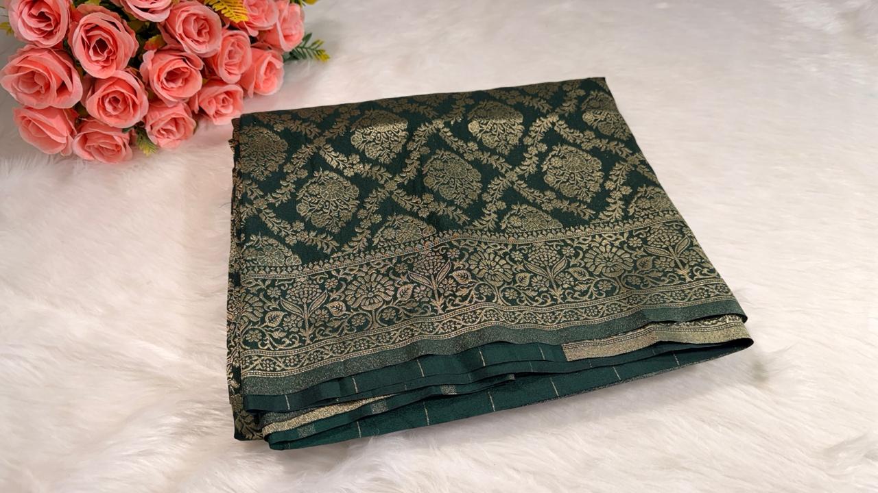 Bottle Green Banarasi Georgette Saree