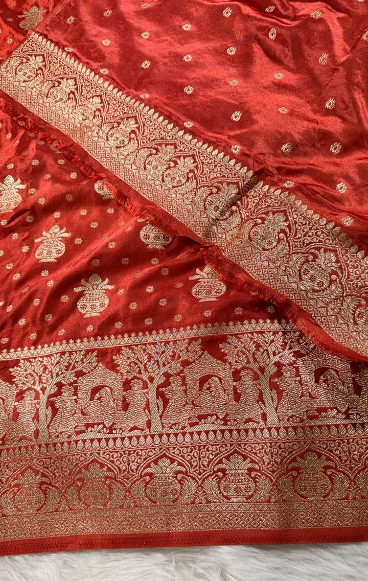 Orange Satin Banarasi Saree