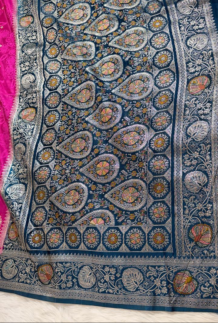 Rani Pink Satin Banarasi Saree