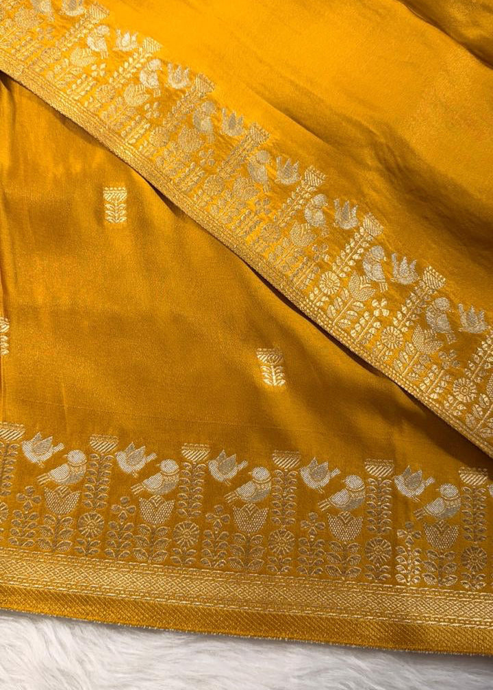 Gold Satin Banarasi Saree
