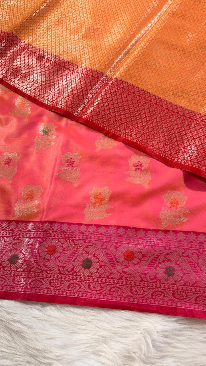 Coral Semisilk Banarasi Saree
