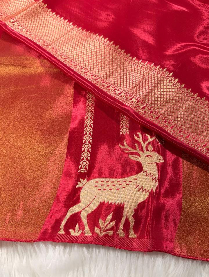 Pink Crepe Tissue Banarasi Saree