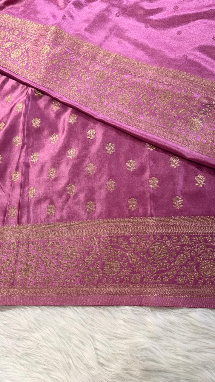 Onion Pink Satin Banarasi Saree