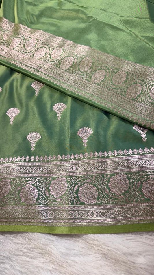 Pistachio Green Mashru Silk Banarasi Saree