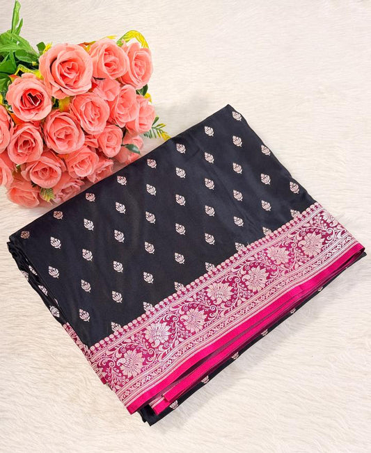 Black Banarasi Mashru Silk Saree