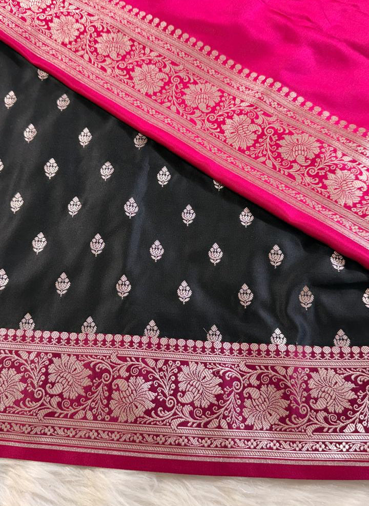 Black Banarasi Mashru Silk Saree