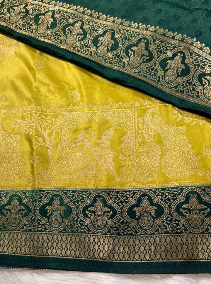 Mehendi Green Satin Banarasi Saree