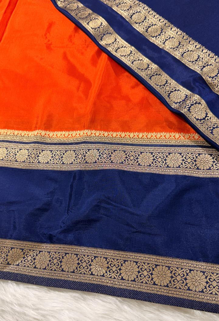 Orange Semisilk Banarasi Saree