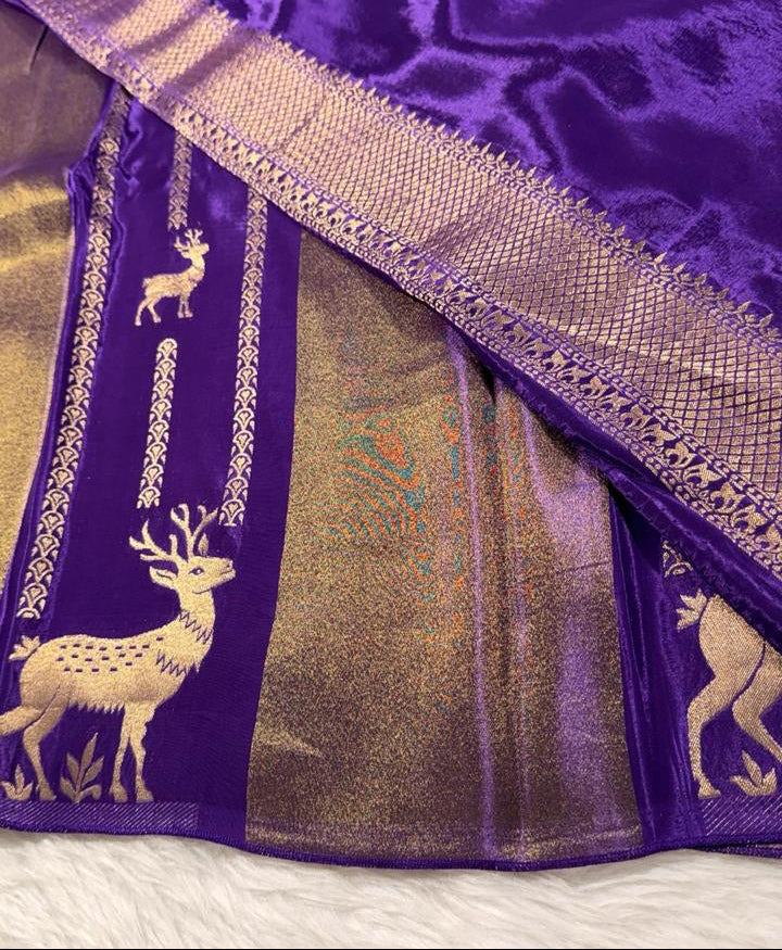 Purple Crepe Tissue Banarasi Saree