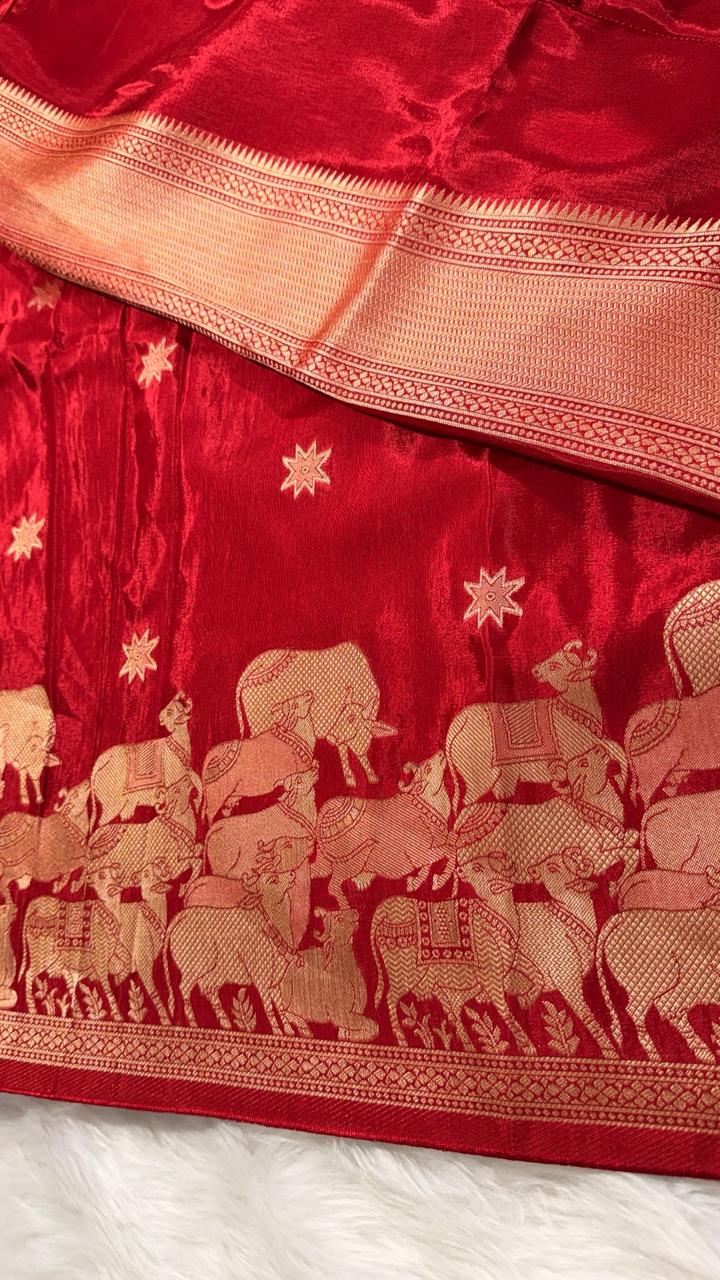 Red Crepe Banarasi Saree