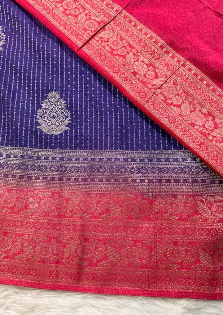 Purple Pink Semisilk Banarasi Saree