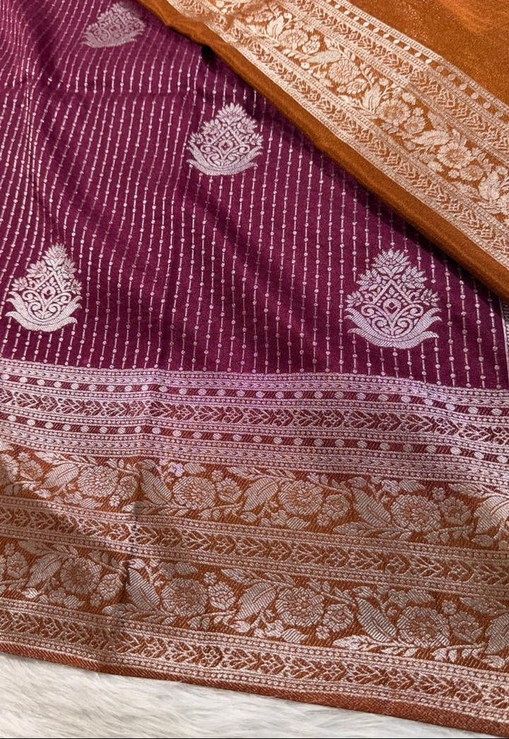 Maroon Brown Semisilk Banarasi Saree