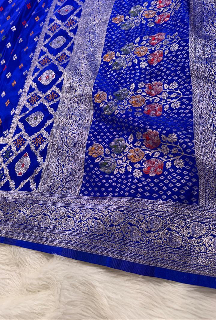 Royal Blue Satin Banarasi Saree