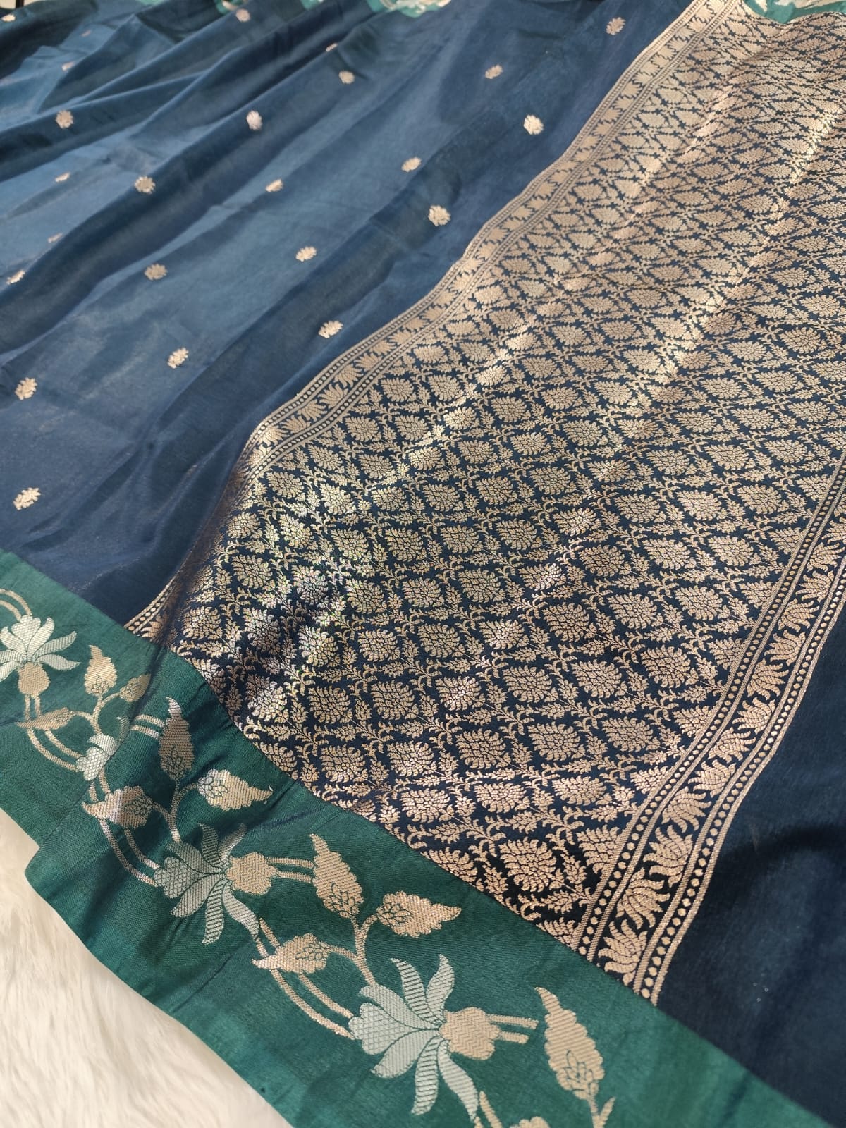 Bottle Green Raw Mango Banarasi Saree