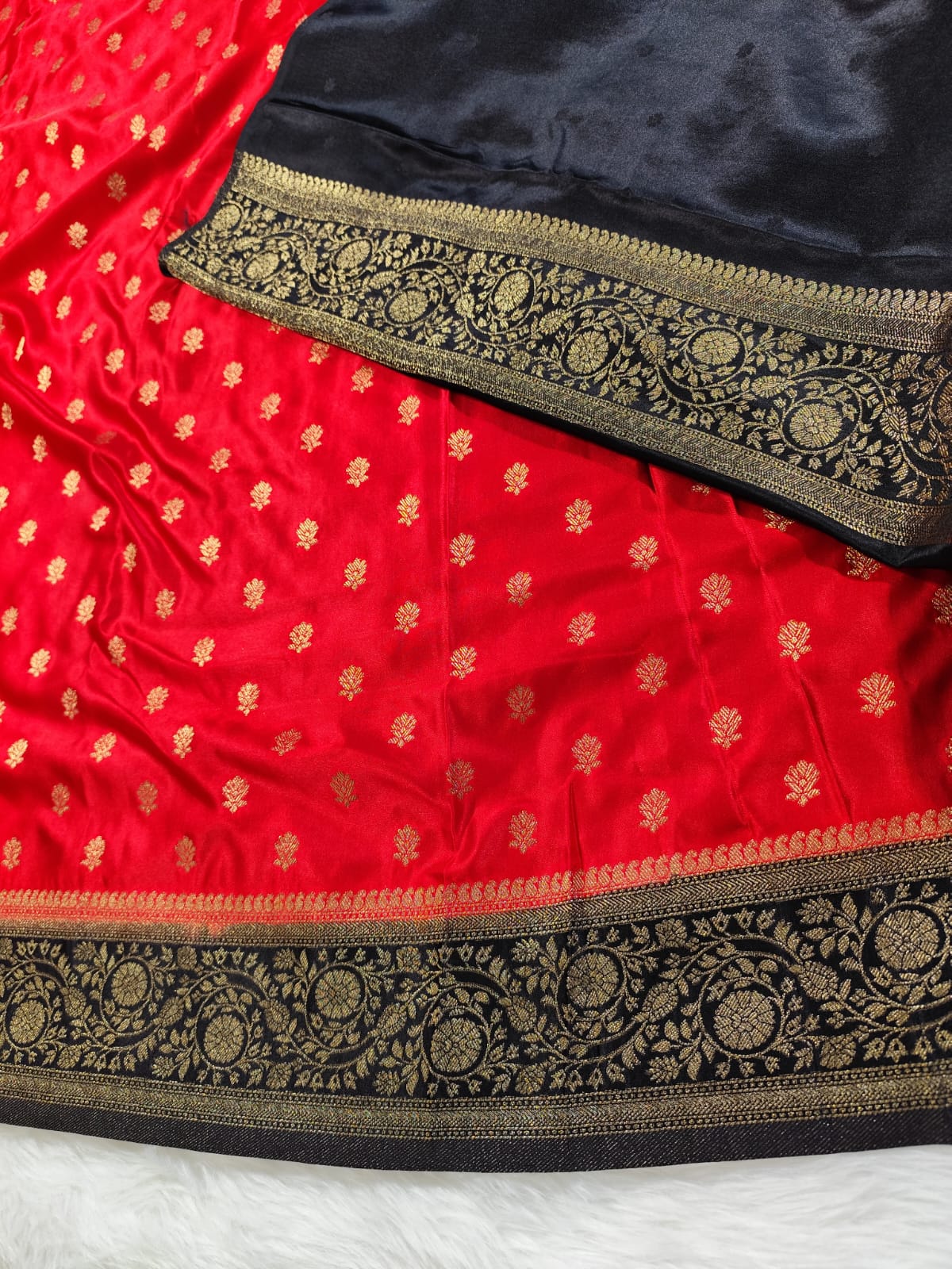 Red Black Banarasi Satin Saree