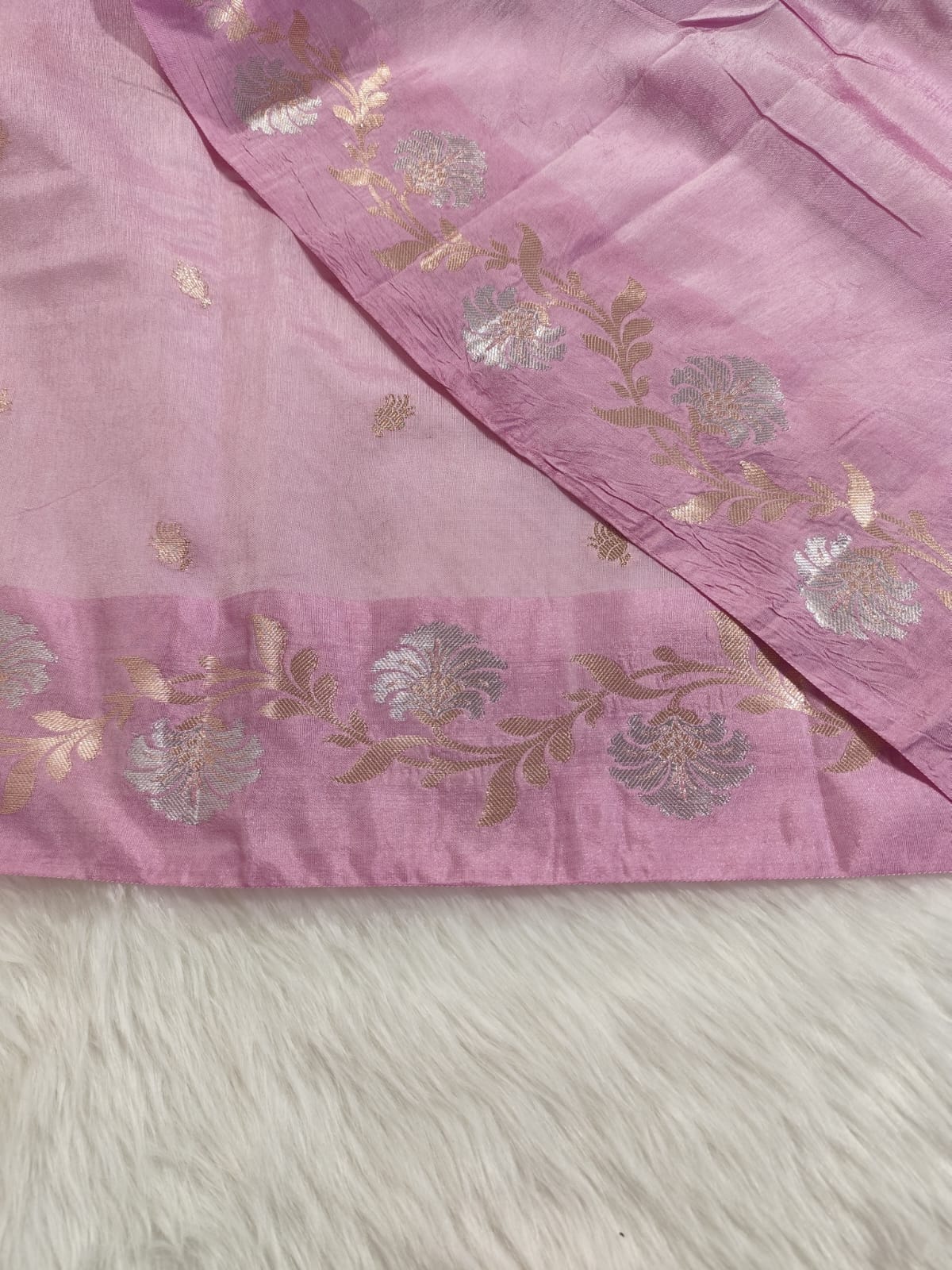 Onion Pink Banarasi Raw Mango Saree