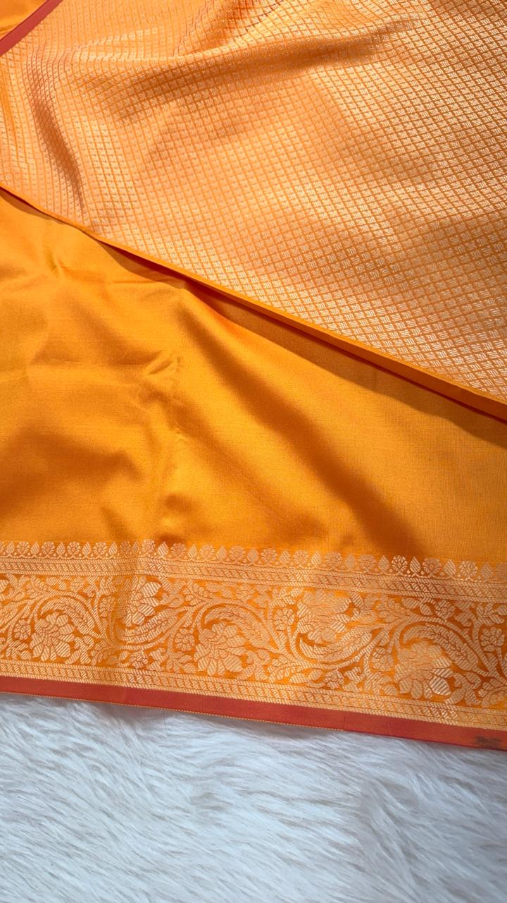 Yellow Semisilk Banarasi Saree