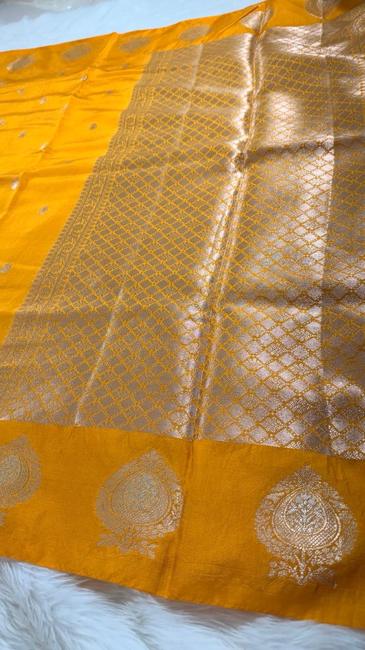 Mustard Yellow Banarasi Raw Mango Saree