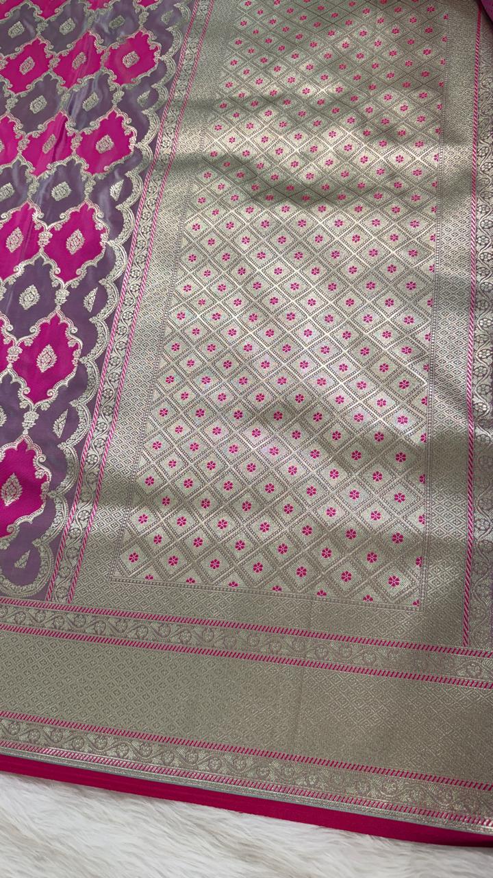 Pink Metallic Banarasi Mashru Silk Saree