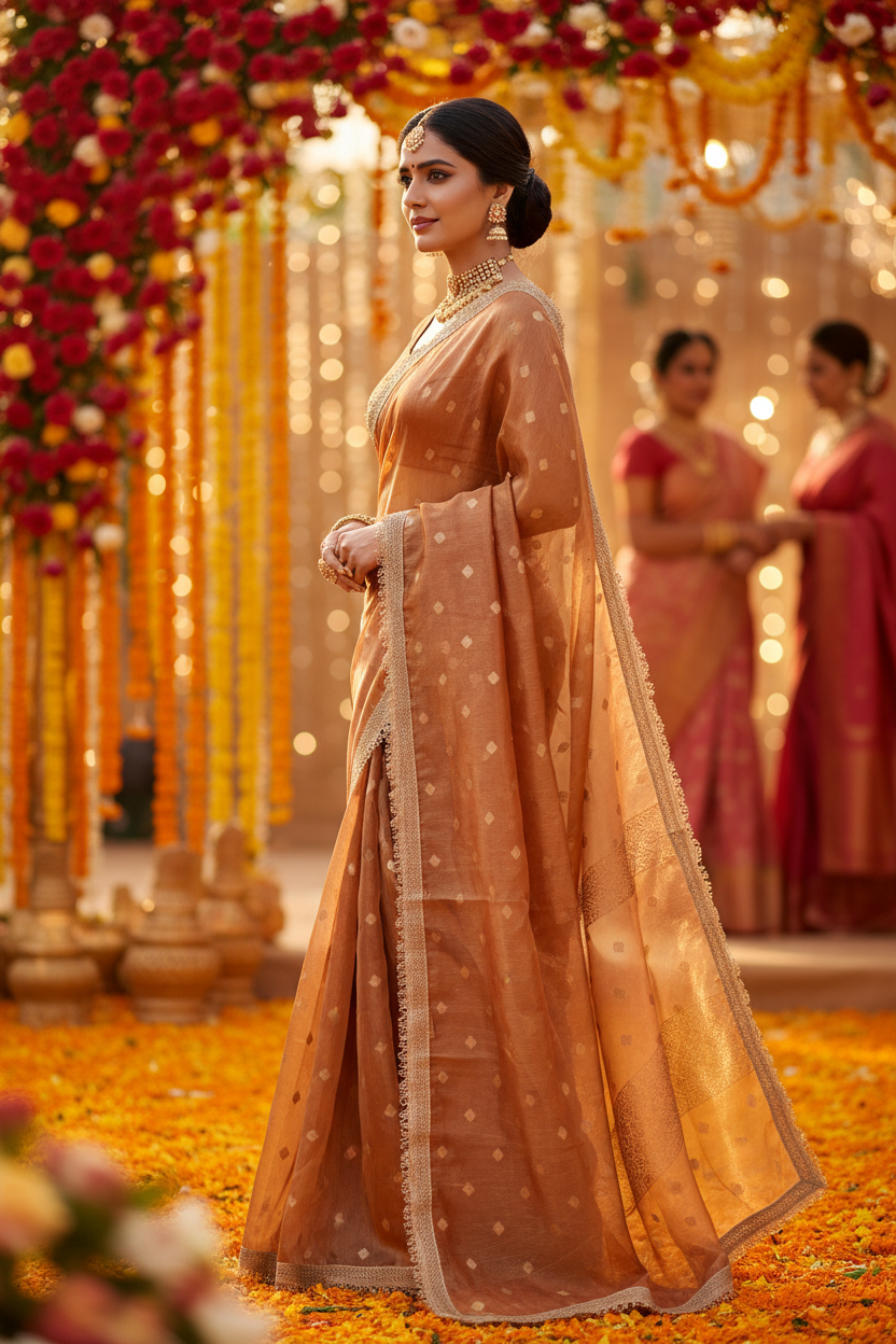 Orange Tissue Banarasi Saree