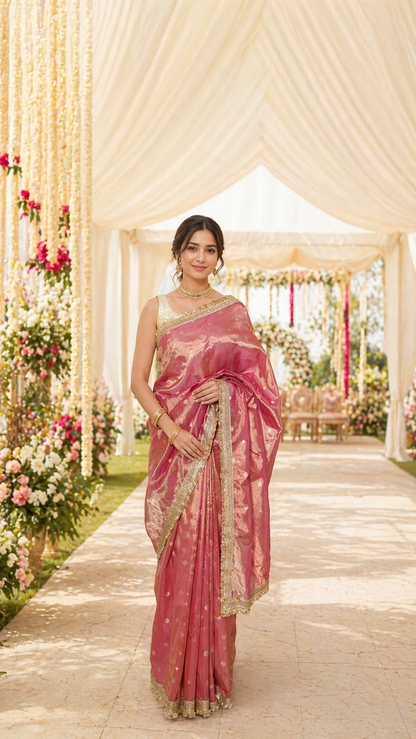 Pink Tissue Banarasi Saree