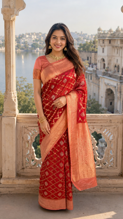 Red Georgette Banarasi Saree