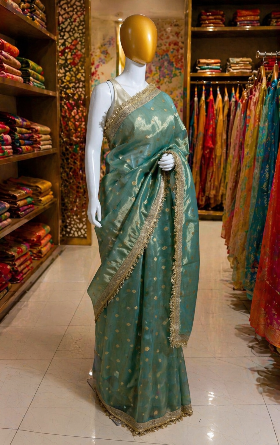 Blue Tissue Banarasi Saree