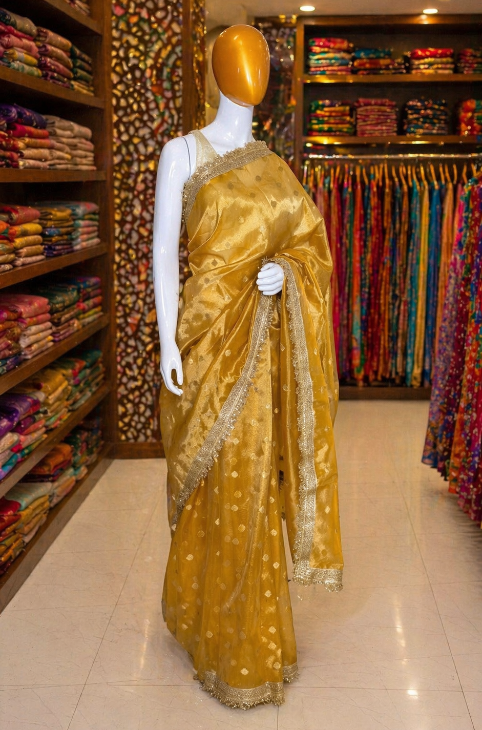 Yellow Tissue Banarasi Saree