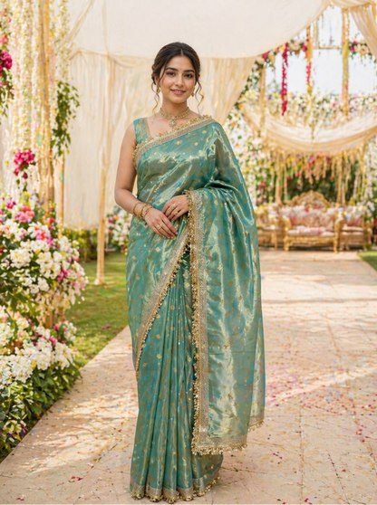 Blue Tissue Banarasi Saree