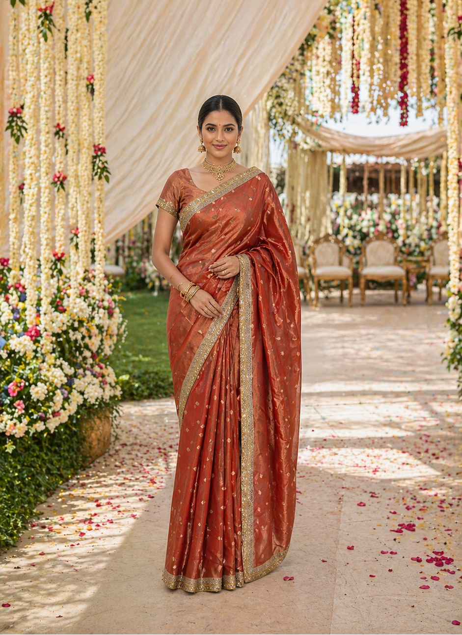 Rust Tissue Banarasi Saree