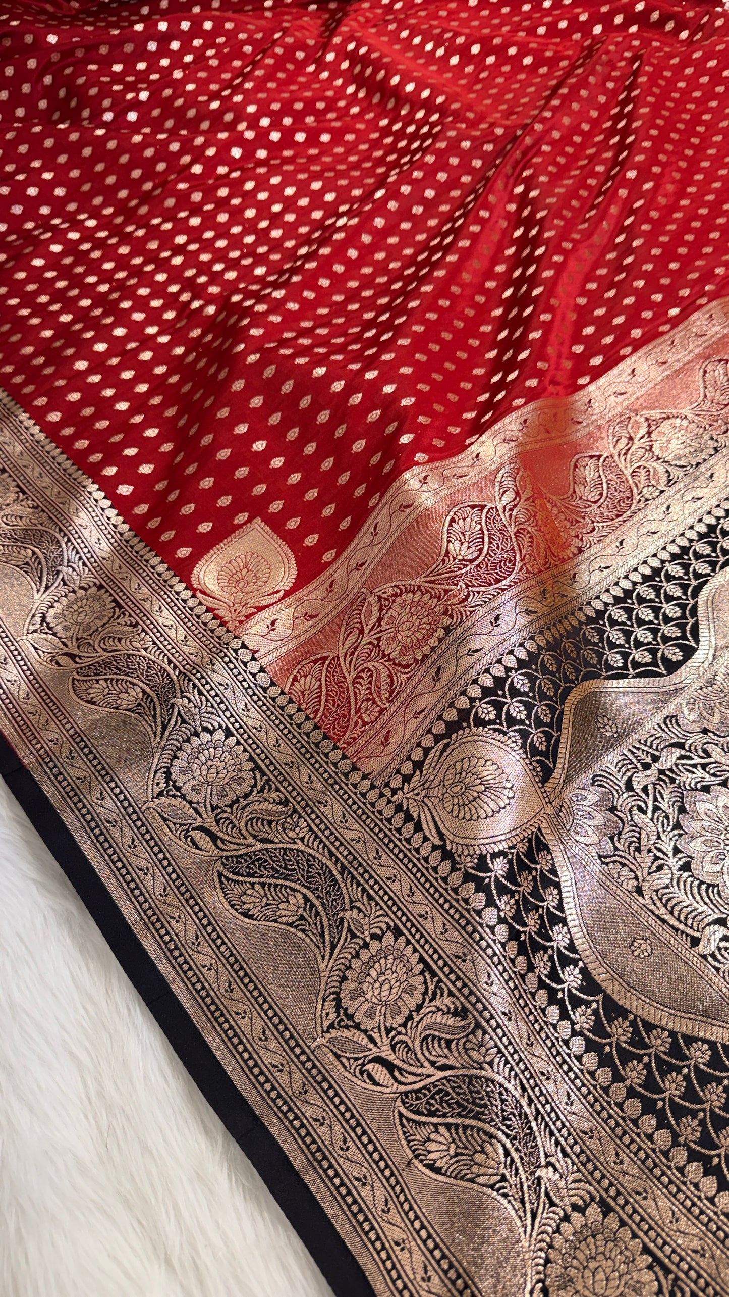 Red Black Katan Banarasi Saree