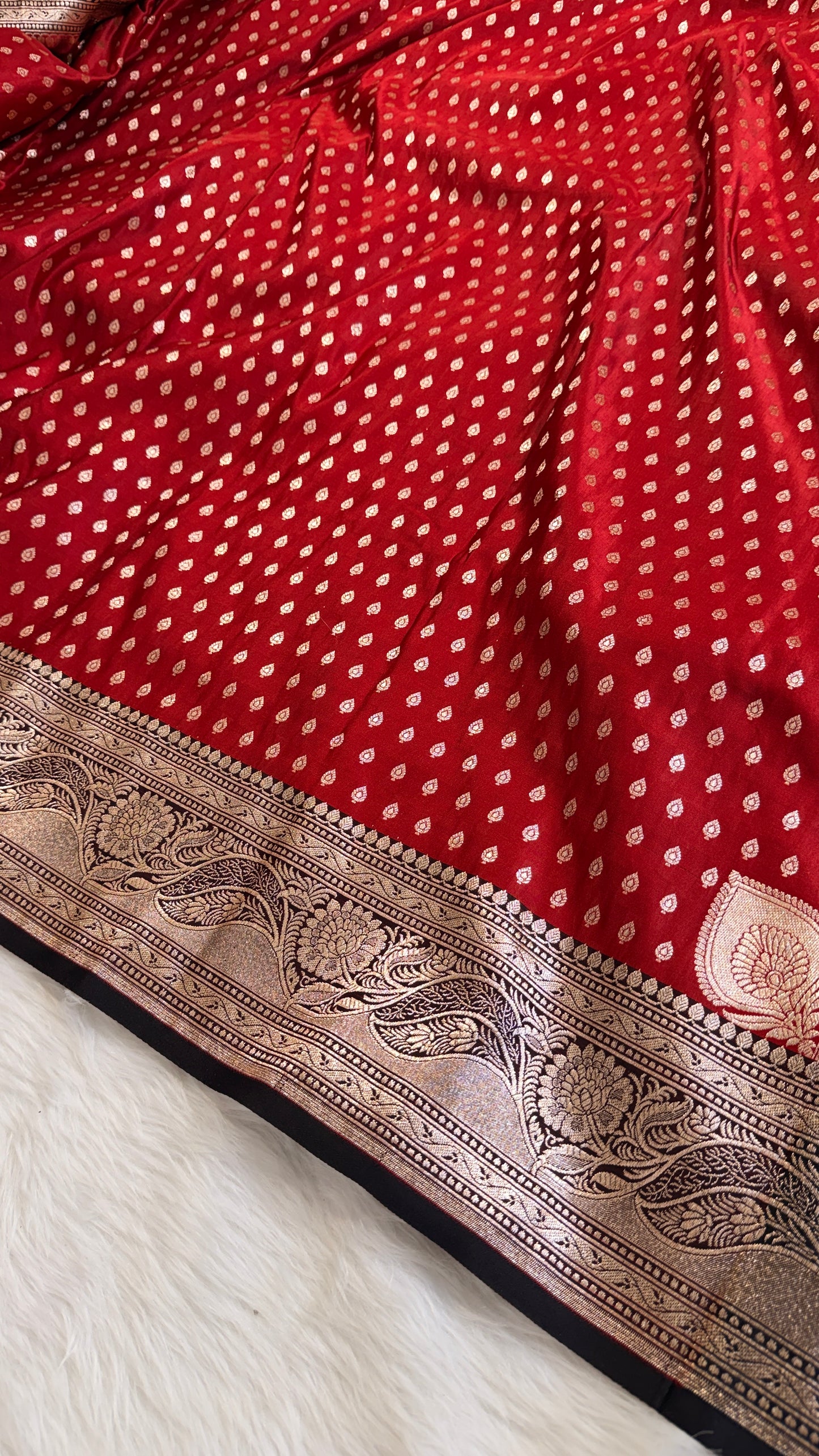 Red Black Katan Banarasi Saree