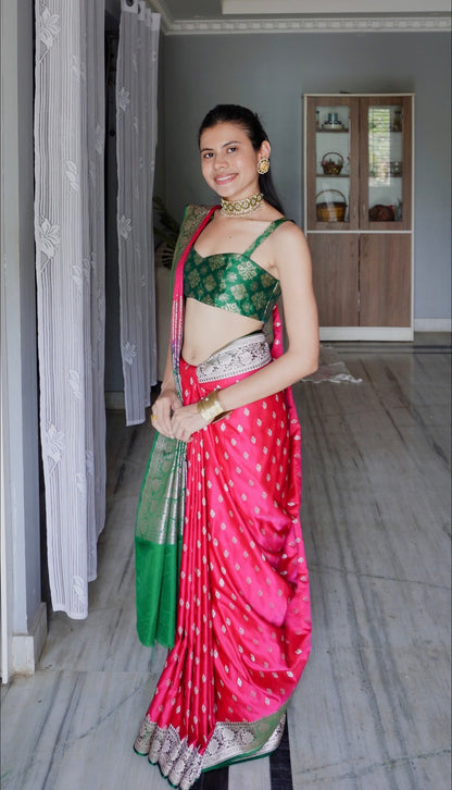 Rani Pink Mashru Banarasi Saree