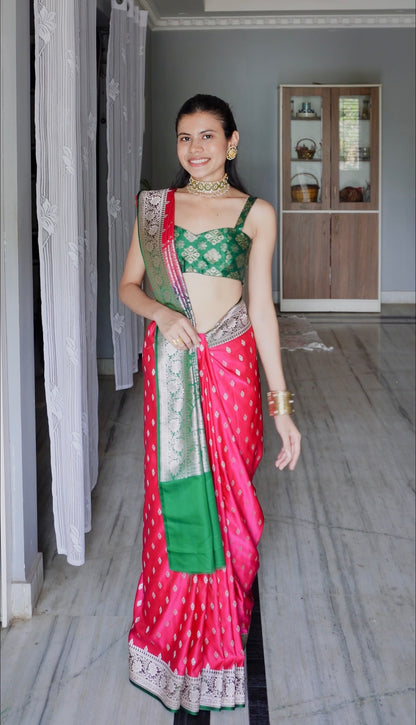Rani Pink Mashru Banarasi Saree