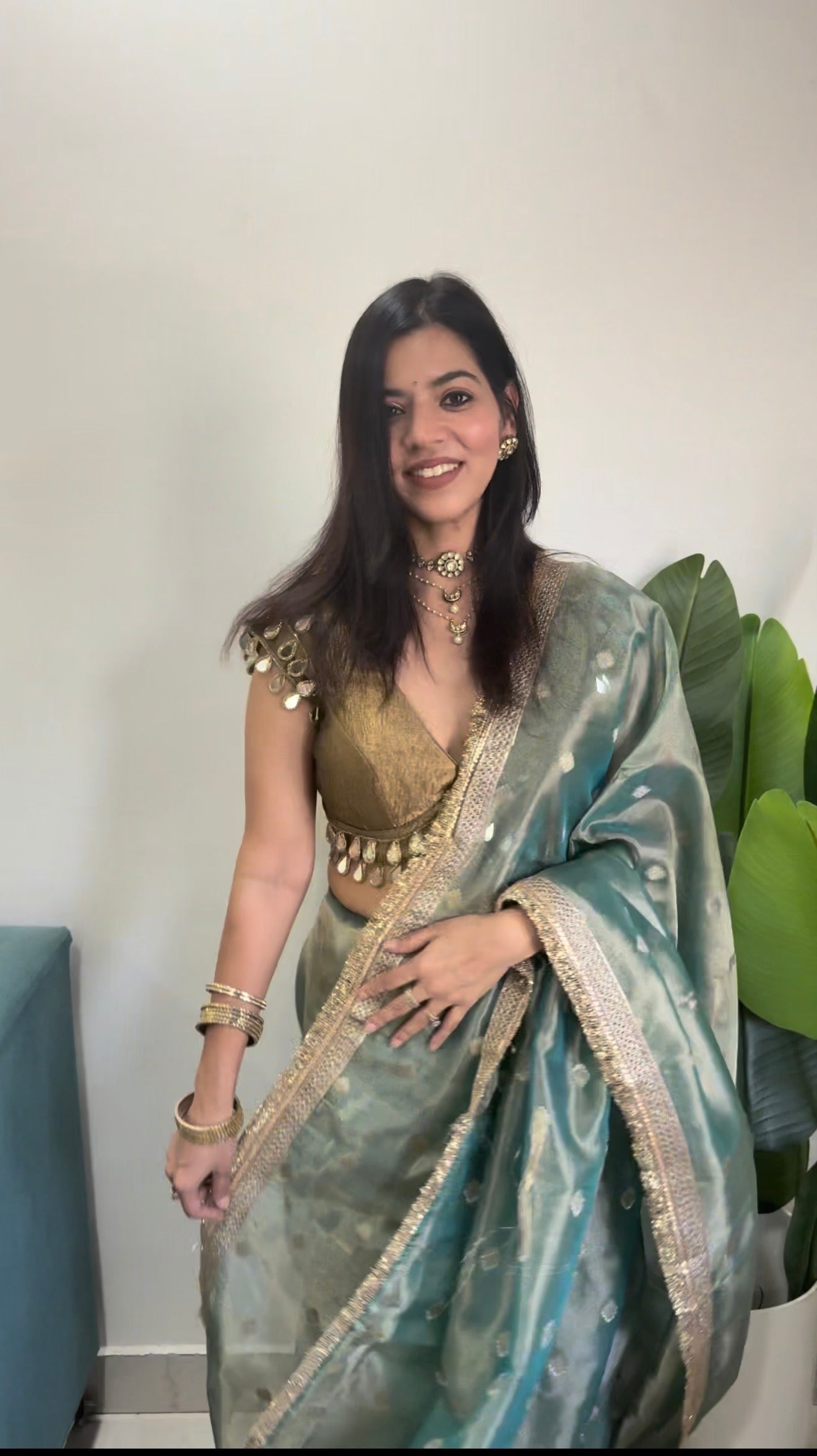 Blue Tissue Banarasi Saree