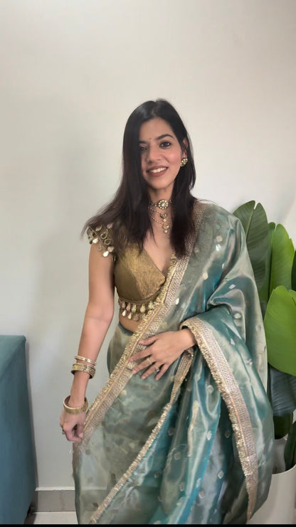 Blue Tissue Banarasi Saree