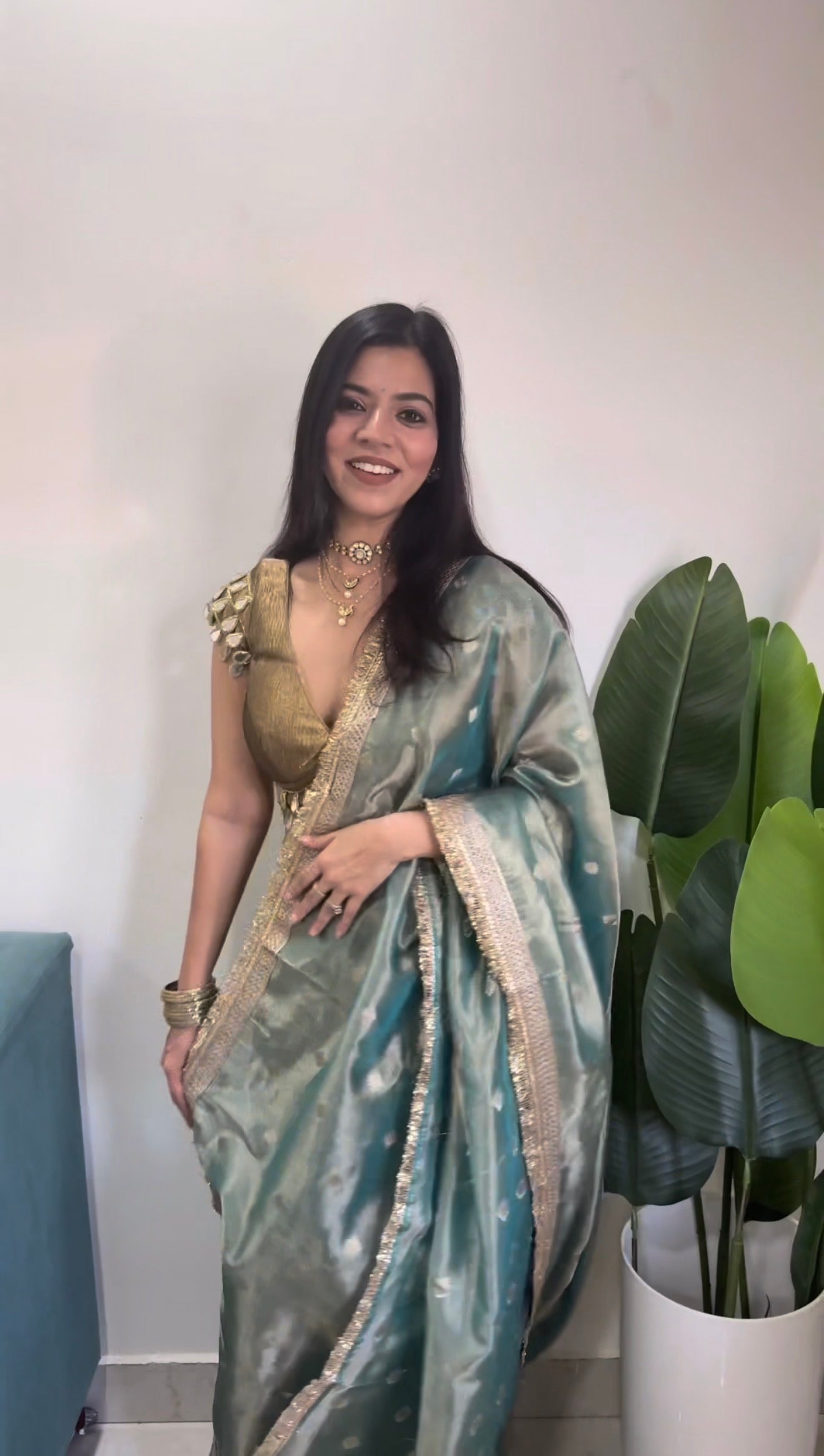 Blue Tissue Banarasi Saree