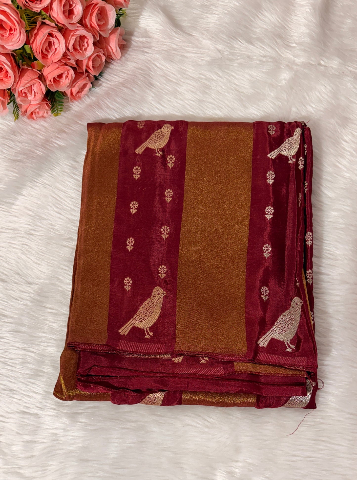Maroon crepe Banarasi saree